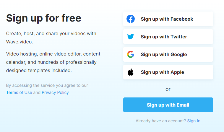 Sign up to wave.video